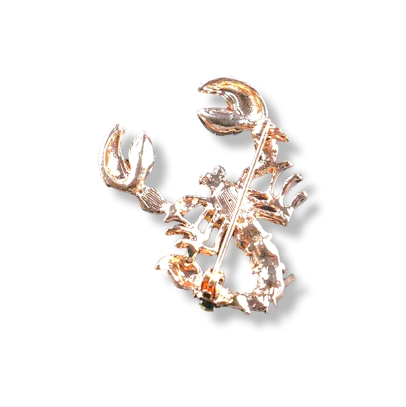 18K gold plated Orange and white crystal scorpion brooch - Picture 3 of 15